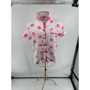 Sassy shortcake Pink White  Smiley Short Sleeve Gauze Pajama Top Size Medium
